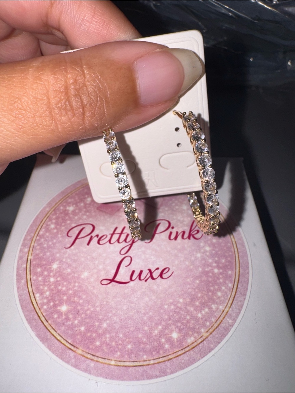 Gold Hoop Earrings with Clear Crystals